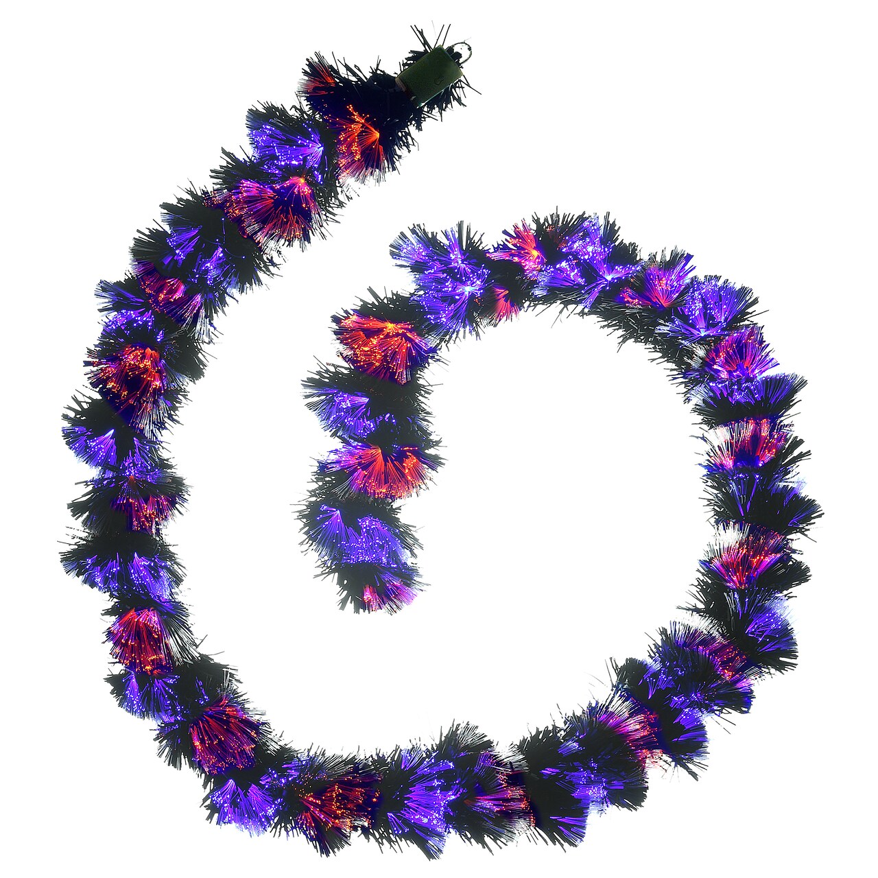 9 ft. Black Fiber Optic Garland with Purple and Orange Lights